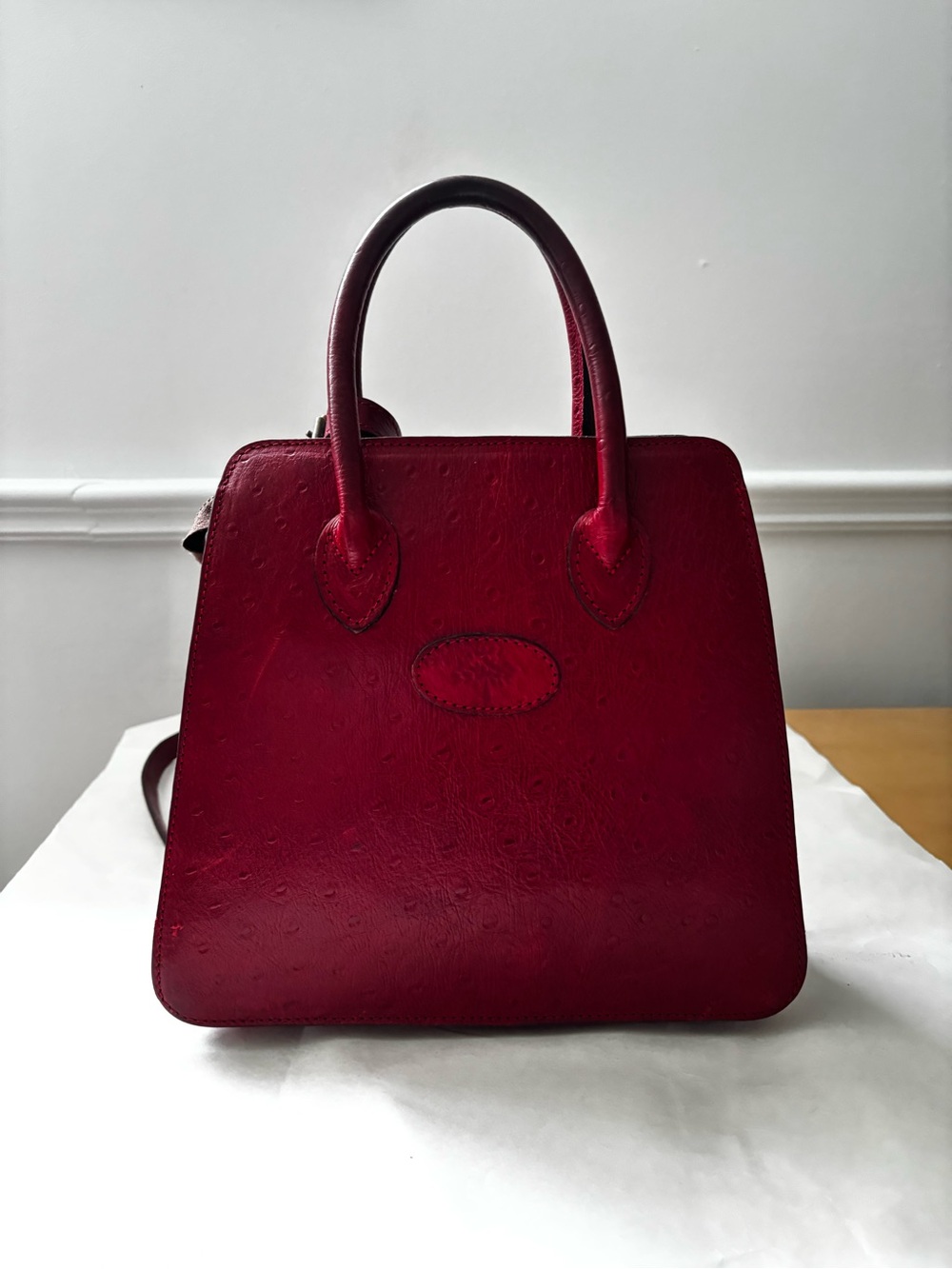 RARE Vintage Mulberry Red Ostrich Leather Bag/ Backpack - Picture 9 of 16